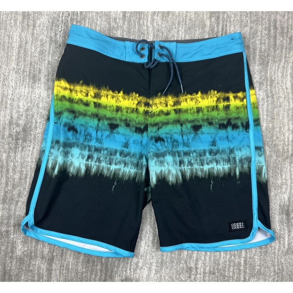 O'Neill Board Shorts Mens 30‎ Black Blue Cruzers Tie Dye Stretch Swim Trunks